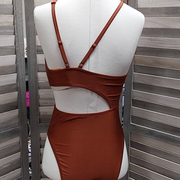 Asymmetrical Metallic Cut Out High Leg Cheeky Swimsuit |  Fe Noel | Small - Picture 2 of 11